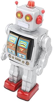 - Tin Robot Toy Retro Electric Rotating Action Figure Adult Collectible Model Silver