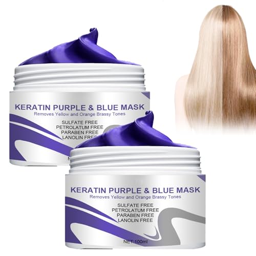 Maschera per Capelli Viola alla Cheratina, Maschera per Capelli Viola, Maschera Antigiallo Tonalizzante, Idratante, Illuminante, per Capelli Biondi, Decolorati o Grigi