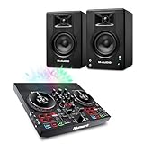 Numark Pack Contrôleur DJ Party Mix Live et Paire de Moniteurs de Studio Bluetooth M AUDIO BX4 pour Enregistrement Studio, Production Musicale, Podcasting, Streaming