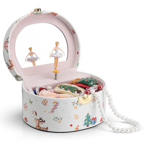 Vlando Christmas Gifts for Girl, Musical Jewelry Box for Girls, Small Kid Music Box with Ballerina, Gifts for Girls Kids - Christmas White E.Christmas White