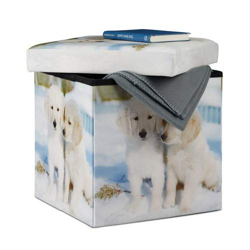 Relaxdays Cachorros Baúl Almacenaje Pequeño, Piel sintética, 38 x 38 x 38 cm