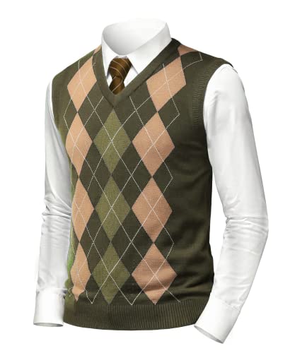 Gafeng Mens Argyle Sweater V-Neck Casual Winter Slim Fit Lightweight Sleeveless Knitwear Vest #TOP1