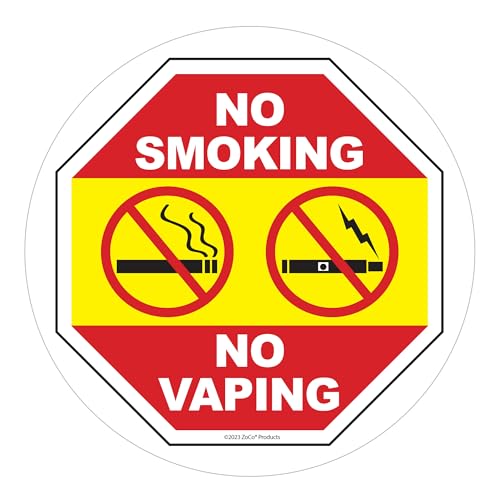 No Smoking No Vaping Window Decal - 5 Inch Round - No Smoking in Vehicle Sticker - Inside Window Cling - Easy to Remove and Reposition