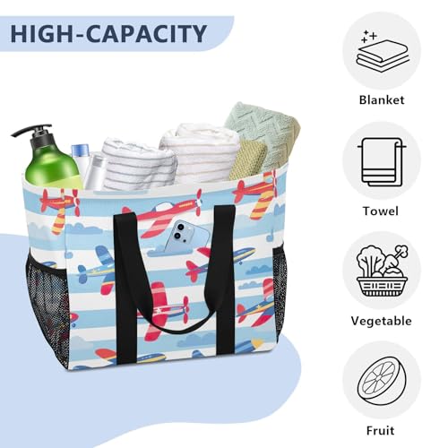 YETTASBIN Airplane Large Foldable Travel Tote Bag, Lightweight Waterproof Swim Pool Bag with Handles & Pocket for Beach Outdoor, Reusable Grocery Bag for Kitchen, Shopping 5