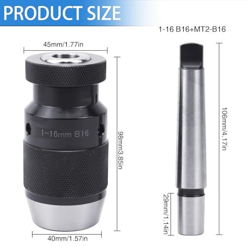 Schnellspannbohrfutter B16 Bohrfutter 1-16 mm, mit Mk2 Kegeldorn Präzisionsbohrfutter, für Drehbank-Bohrfutter Festziehen,Drehmaschine Bohrmaschine Mk2