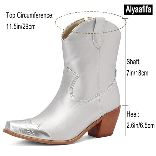 Alyaafifa Embroidered Cowgirl Ankle Booties for Women Stacked Block Low Heel Western Short Boots Closed Pointed Toe Pull On Cowboy Boots Leather Dressy Shoes Vintage Comfortable4