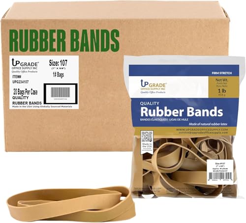 Upgrade Office Supply Rubber Bands, Size #107, 7 x 5/8 in, Approx. 800 Count, 20 Pack