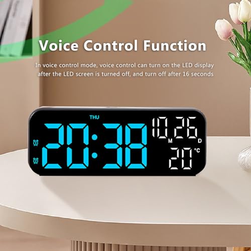 CCYLEZ LED Alarm Clock, Soft Light Multi Function Digital Clock Voice Control with Countdown Timer for Bedroom (Black Blue Lamp) - Image 3