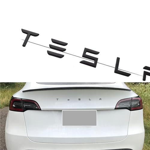YHCDSEA 3D Raised for Tesla Tailgate Insert Letters Emblems ABS Material Compatible with Tesla Model 3 Y S X Series Accessories (Matt Black)