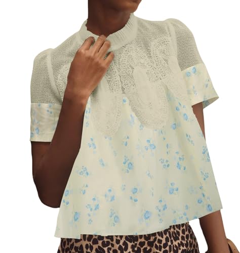 Womens Lace Flared Short Sleeve Blouse