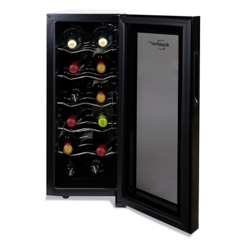 Koolatron 12 Bottle Wine Fridge – Freestanding Wine Cooler with Glass Door, 1.2 Cu Ft (33L) Beverage Can Refrigerator, Digital Temperature Control, Ideal for Red, White & Sparkling Wine, Champagne