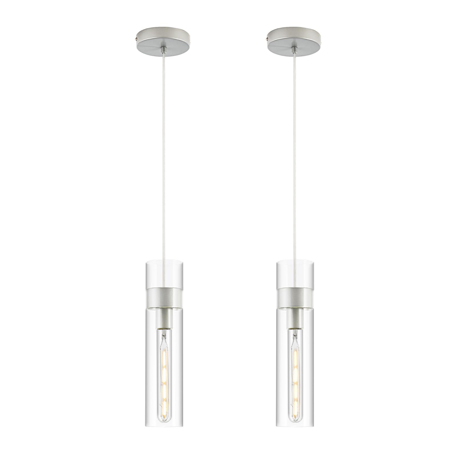 Photo 1 of ***Missing one glass*** 2 Pack Pendant Lights Kitchen Island (Bulbs Included), Brushed Nickel Adjustable Modern Glass Pendant Light Over Island, Industrial Pendant Light Fixtures for Dining Room Hallway Bedroom Living Room