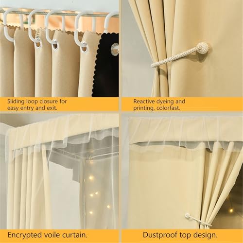 Cortinas transpirables e inodoras para litera con dosel interior y estante 4