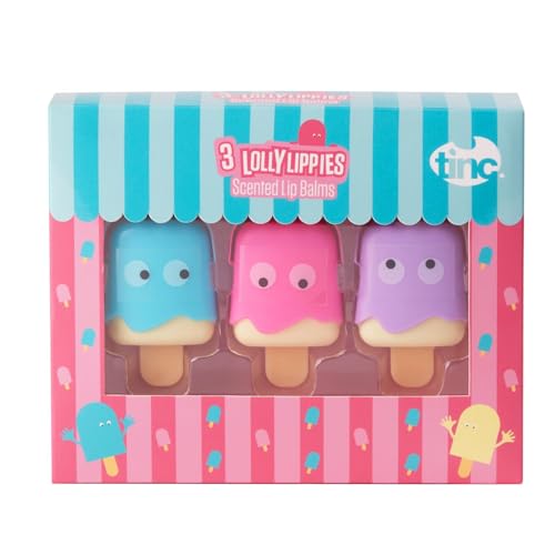 Tinc Lolly aromatisierter Lippenbalsam für Kinder im Eis-Design, Düfte Zuckerstange, Vanille, Rose, hält die Lippen feucht, perfekte Gastgeschenke, 3 Geschmacksrichtungen, Rosa, 10,5 g, 3 Stück
