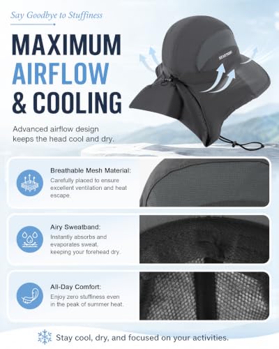 Image of Sun Hat UPF50+, Breathable Wide Brim Bucket Hat Outdoor for Hiking Garden | Large-Area Neck Flap, Water-Resistant Nylon , Blocks 99% UV radiation, lightweight, moisture-wicking,Quick-Dry for Women Men
