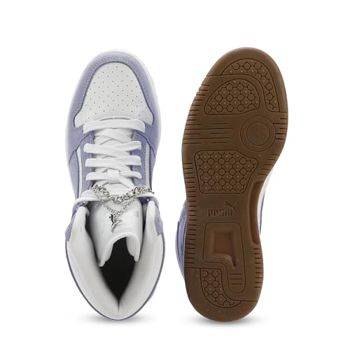PUMA PUMA Women's Rebound Layup Mid Shoes, White-Intense Lavender- Silver SS26, 7.5 Puma Rebound Layup Spring Bling WNS