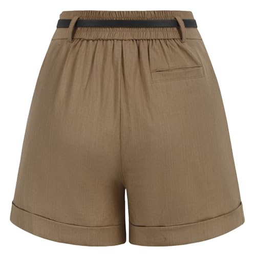Image of Belle Poque Women Bermuda Shorts Elastic Waist Wide Leg Shorts with Pockets & Belts