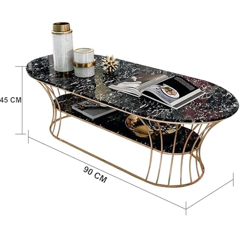 Image of Metal Oval Coffee Table Living Room Sofa Side Cabinet Small Table Creative Household Removable Coffee Table (Silver White)