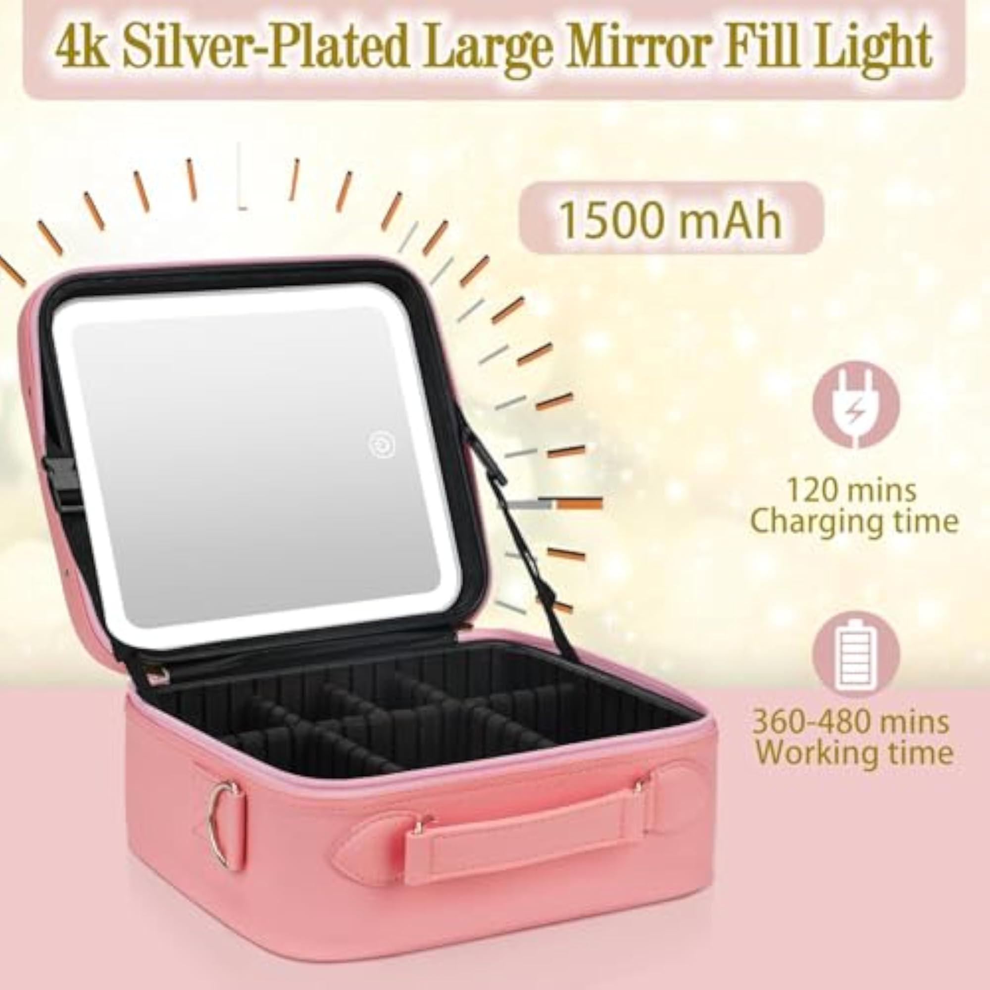 Travel Makeup Bag with LED Lighted Case, Portable Organizer