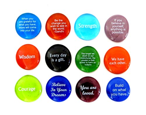 Lifeforce Glass Encouragement Stones, Set Of 12 Motivational And Inspirational Quotes And Sayings On Translucent And Opaque Glass Stones #TOP5