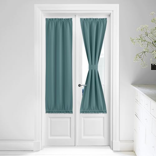 NICETOWN Greyish Blue French Door Curtain for Front Door 80 Inch Long