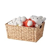 Eden & Willow Natural Water Hyacinth Woven Storage Basket with Handles | Wicker Shelf Baskets for Home Decor and Bathroom Organisation | Handmade Stackable Gift Hamper Basket (1, Large)