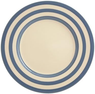 Fairmont and Main High Quality Earthenware Kitchen Stripe Dinner Plates, Set of 4, Blue/Cream