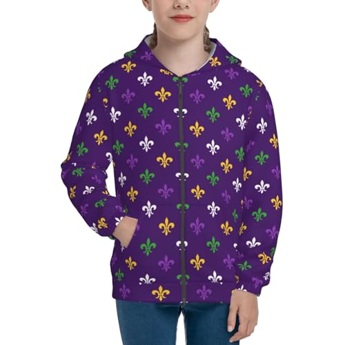 Purple Mardi Gras Kid Hoodies Boys Zip Up Sweatshirts Girls Pullover with Pocket3