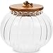 STOBAZA Xmas Glass Candy Jar with Lid 28Oz Pumpkin Shaped Food Storage Canister with Wood Lid, Glass Pumpkin Jar, Decorative Kitchen Storage for Christmas, Halloween