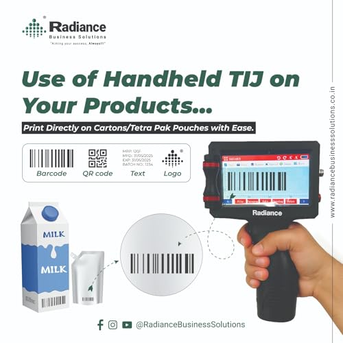 Image of Radiance 12.7mm Handheld TIJ Thermal Inkjet Printer ABS Body with Premium Solvent Ink Cartridge., Black