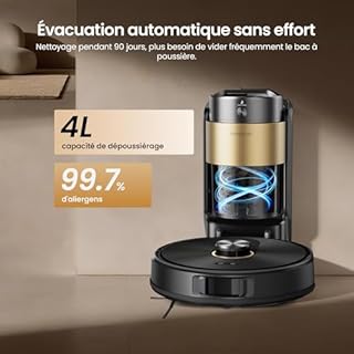 Proscenic Q20 Plus Robot Aspirateur Laveur 10000Pa avec Station Sans Sac Vidage Automatique,200Min Aspirateur Robot et Serpillière,Nav Lidar Cartographie,Évitement d'obstacles,Pour Poils Animaux Tapis
