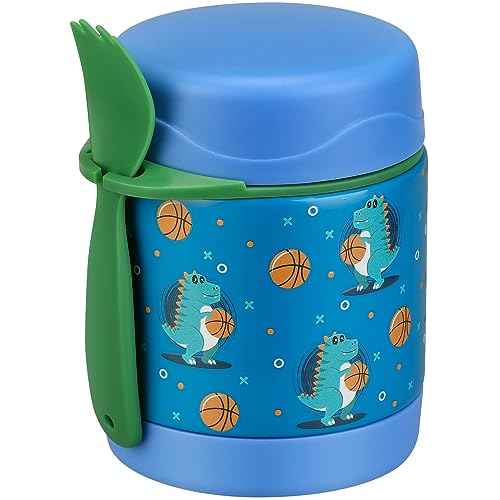 Image of Howeemo 10oz Soup Thermo for Hot Food Kids,Lunch Thermo Kids Food Jar with Spoon Hot Insulated Food Containers,Leak Proof Stainless Steel Wide Mouth Lunch Food Thermo Jar for School(Blue-Basketball)