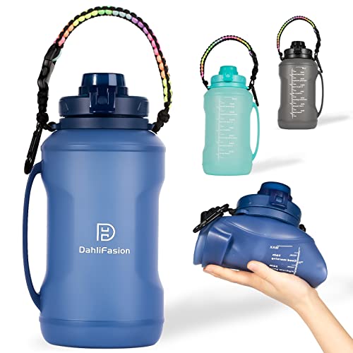 Dahlifasion Collapsible Water Bottles-64 Oz Water Bottle With Straw -Bpa Free Large Reusable Drink Container With Handle-Leak-Proof Silicone Large Water Bottle For Travel,Hiking,Camping,Gym (Blue) #TOP25