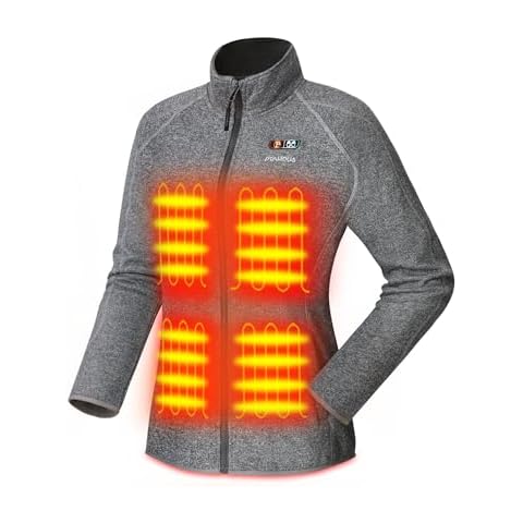 PTAHDUS Women's Heated Fleece Jacket 5 Heat Zones Battery Pack Included, with Hand Warmer Pocket for Outdoor (Grey, Medium) Cover