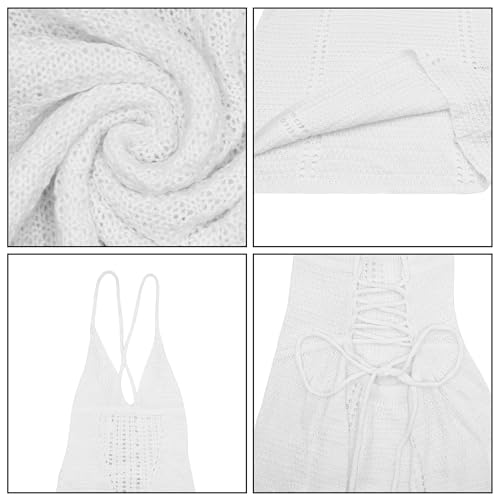 Image of BOLLEY JOSS Women Crochet Knit Bodycon Maxi Dress Sexy V Neck Backless Hollow Out Lace Up Corset Dress Sundress Beach Dresses