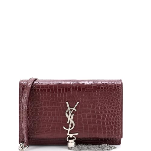 Saint Laurent Monogram Tassel Chain Wallet burgundy