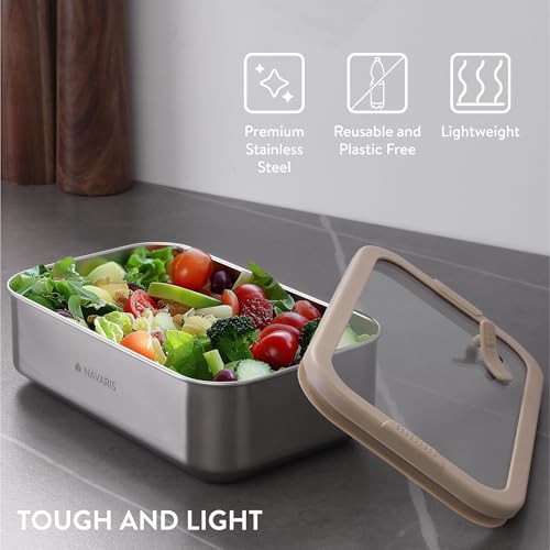 Navaris Microwave-Safe Steel Lunch Box - Microwavable & Reusable Stainless Steel Bento Box - Light & Durable - Lunch or Snack Container Bento Box and Food Storage - Set of 2 Brown by NAVARIS - Image 4