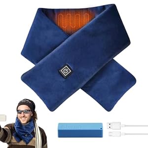 WIYETY Beheizbarer Schal USB Elektrischer Heizschal, Heizschal, 3 Stufen Einstellbarer Kommt mit Kleiner Powerbank, USB-Temperaturregelung, Schnelles Aufheizen Winterschals für Unisex Navy Blau