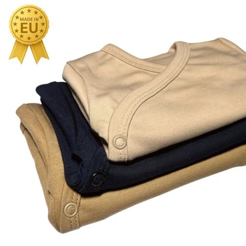 KIDS STYLE Baby Jungen Wickelshirt Langarm Flügelhemd Unterhemd, Bekleidungsgröße: 68, Farbe: Set 7 3er Pack Beige Dunkelblau