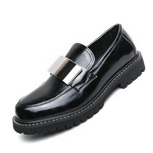 Men's Fashion Metal Buckle Slip-On Penny Loafers Comfortable Soft Leather Platform Chunky Heel Business Casual Formal Shoes