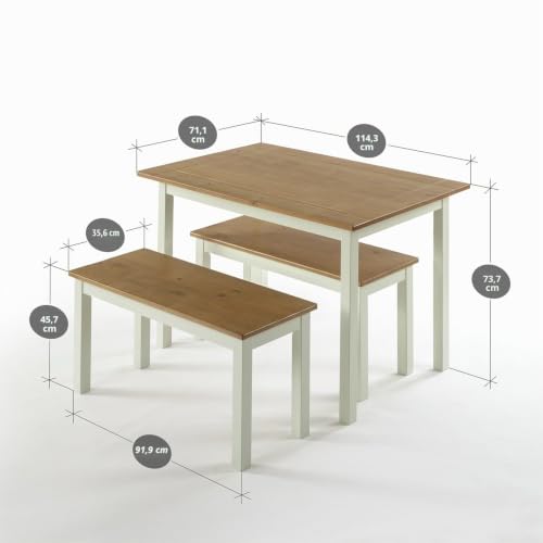 Miniatura 2 de Zinus Becky - Mesa De Comedor De Madera De 114 Cm Con Dos Bancos, Conjunto De Tres Piezas De Madera Maciza Estilo Casa De Campo, Montaje Sencillo