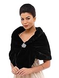 Unicra Damen Braun Kunstfell Schals und Wraps Hochzeit Kunstfell Fuchs Pelz Stola Brautfell Schal für Braut und Brautjungfern, Schwarz , One size