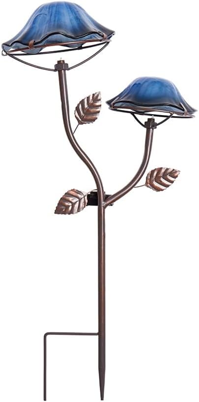 The Lakeside Collection Double Mushroom Solar Stakes - Blue