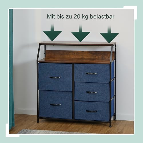 Relaxdays Kommode, HBT: 87 x 84 x 30 cm, 5 Schubladen, 2 Ablagen, Schubladenschrank Industrial, Schlafzimmer, Mehrfarbig