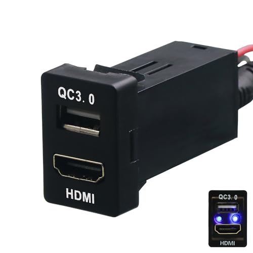 HDMI Socket Mount Cable + QC3.0 Quick Charge Car Charger