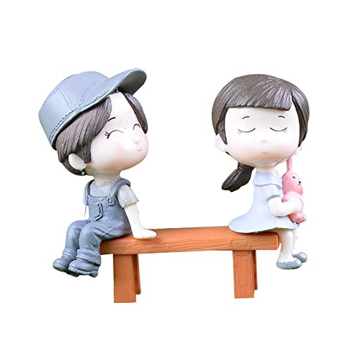 Cupcinu Décoration de jardin miniature pour bonsaïs et pots de fleurs Couple d’amoureux , Résine, gris, Small Cover