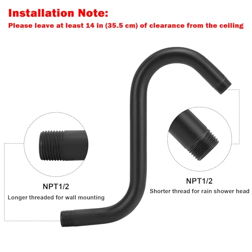 Image of NearMoon S Shaped Shower Head Riser Arm, Shower Extender Arm with Flange, Standard 1 /2 inch Connection- Bathroom Accessory (8 Inch, Matte Black)