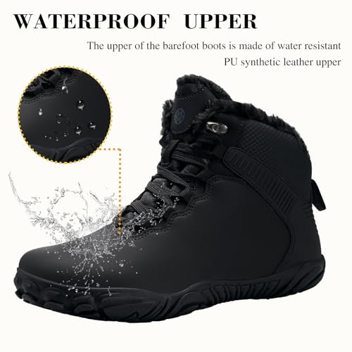 Womens Mens Barefoot Boots | Waterproof Winter Snow Boots | Warm Ankle Booties with Arch Support | Wide Width Hike Work Shoes | Zero Drop Sole |3