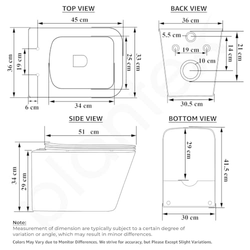 Image of Plantex Imported Italica Ceramic Rimless Square Washdown Western Toilet /Wall Mounted Commode /P Trap Commode with Soft Close Seat Cover (Glossy White)