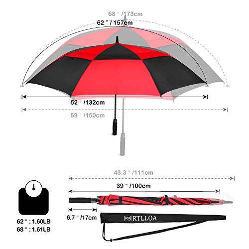 Image of MRTLLOA Automatic Open Golf Umbrella, 62 /68 Inch Extra-Large Oversized Double Canopy Vented Windproof Waterproof Stick Rain Golf Umbrellas for Men and Women